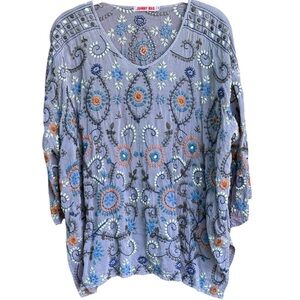 Johnny Was Lavender Embroidered Floral V-Neck Tunic